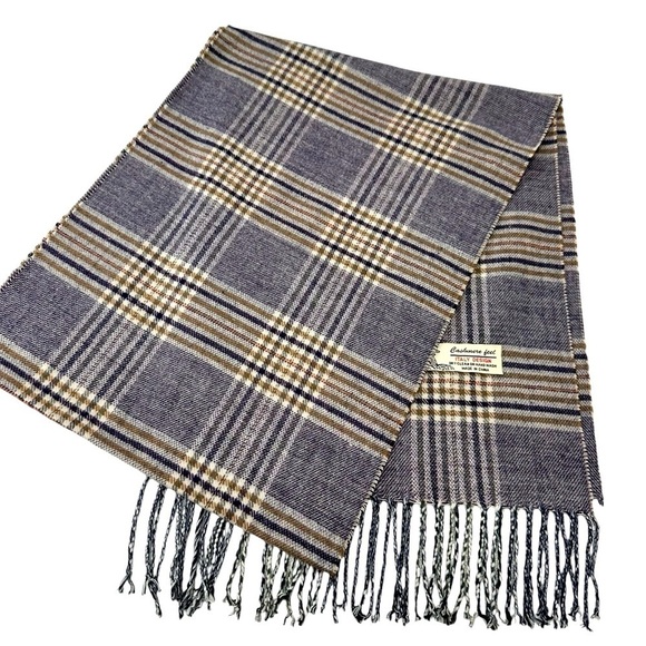 ITALY DESIGN Cashmere Feel Purple Tan Tartan Plaid Scarf - Picture 4 of 6